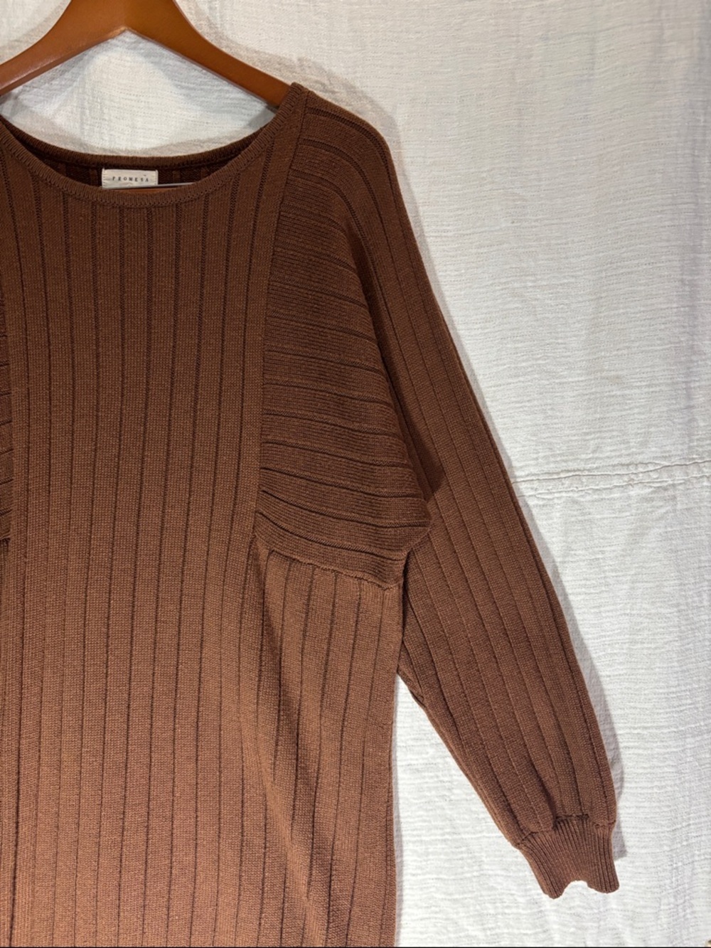 Promesa Ribbed Knit Long Sleeve Sweater Dress in Chestnut Wool Blend - Picture 4 of 7